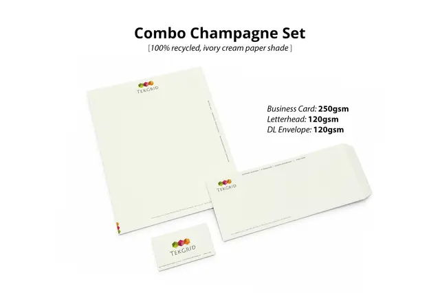 Build a premium brand identity with coordinated business stationery crafted on high-quality recycled paper. Choose from Diamond White, Champagne Ivory, or Natural Kraft finishes to showcase your brand with sustainability and style. Paper Options: Diamond 